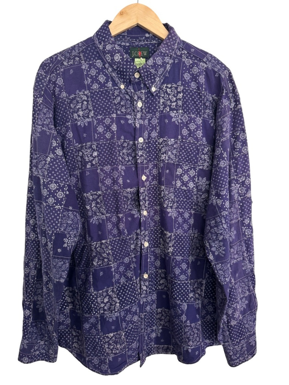 Vintage J. Crew Bluish Purple Button Down Shirt Bandana Patchwork XL Casual EUC